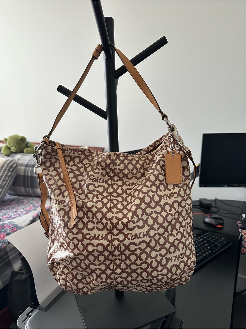 VintageCoach Brown & Tan Signature Crossbody Hobo Bag